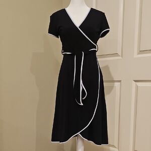 Calvin Klein Black Midi Dress with White Trim